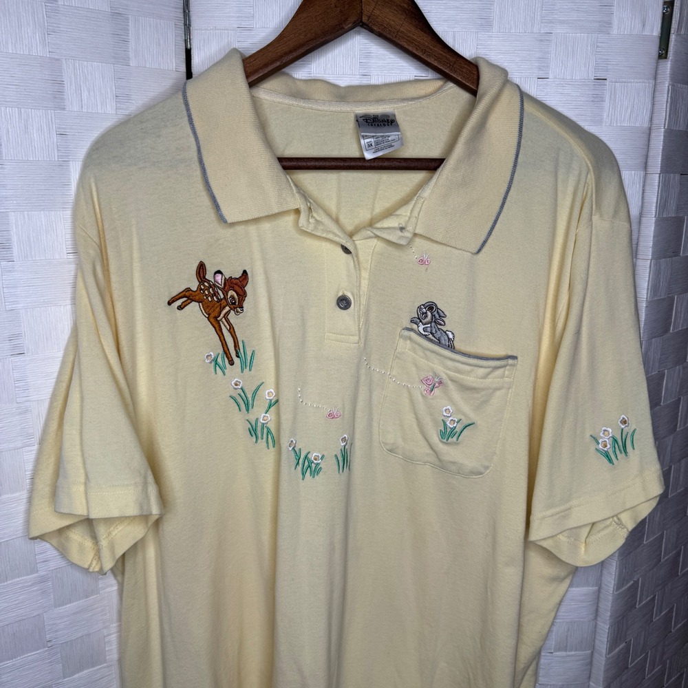 Vintage Disney Catalog Bambi Thumper Embroidered Polo Shirt Yellow 3X Plus Size